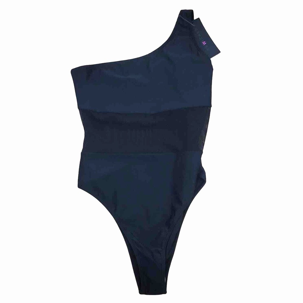 BeWicked Jule Swimsuit M Black One Shoulder Cheeky Mesh Travel Beach Resort